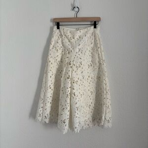 Line & Dot Free People Women's White Crochet Cropped Wide Leg Pants